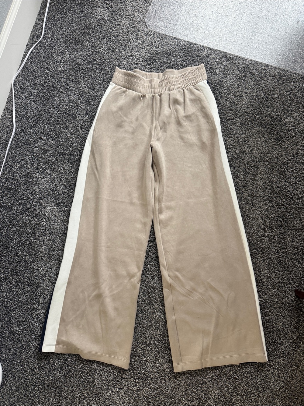 Spanx Wide Leg Track Pants with Side Stripe - Beige - Picture 1 of 3